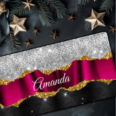Chic faux paillettes argent Fuchsia monogramme noi