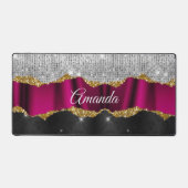 Chic faux paillettes argent Fuchsia monogramme noi (Recto)