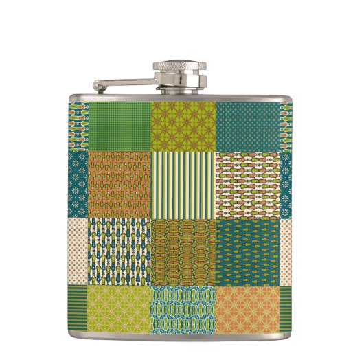 Chic Faux Patchwork, Earth Colors, Hip Flask Heupfles (Voorkant)