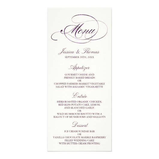 Chic Faux Plum Foil Mariage Menu Modèle - Ivory (Devant)