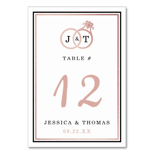 Chic Faux Roos Gold Foil Monogram Weddenschappen Kaart (Voorkant)