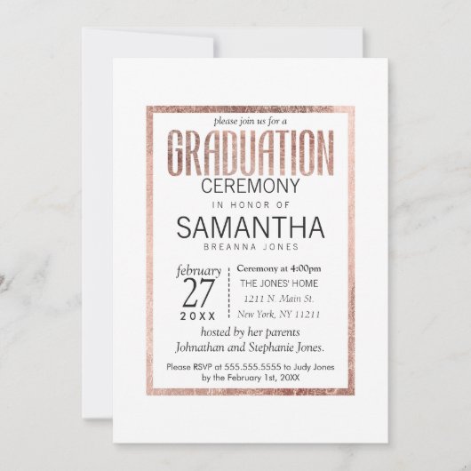 Chic Faux Rose Gold Ceremony Invitation (Devant)