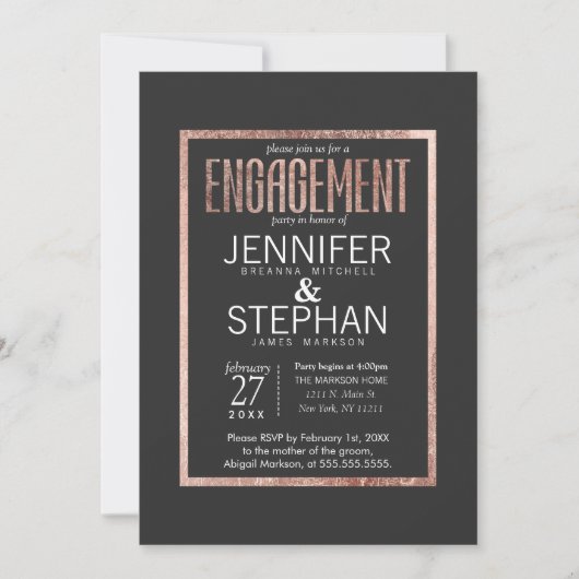 Chic Faux Rose Gold Engagement Party Invitations (Devant)