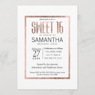 Chic Faux Rose Gold Sweet 16 Invitations