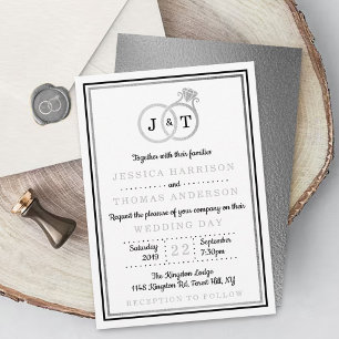 Chic Faux Silver Foil Monogram Weddenschappen Kaart
