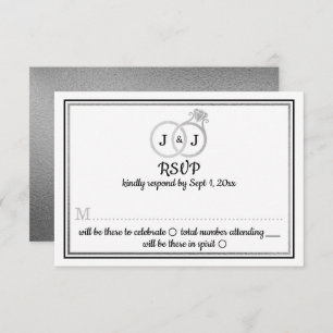 Chic Faux Silver Foil Monogram Weddenschappen Kaart
