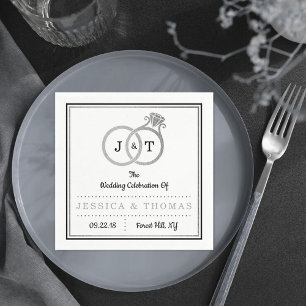 Chic Faux Silver Foil Monogram Weddenschappen Servet