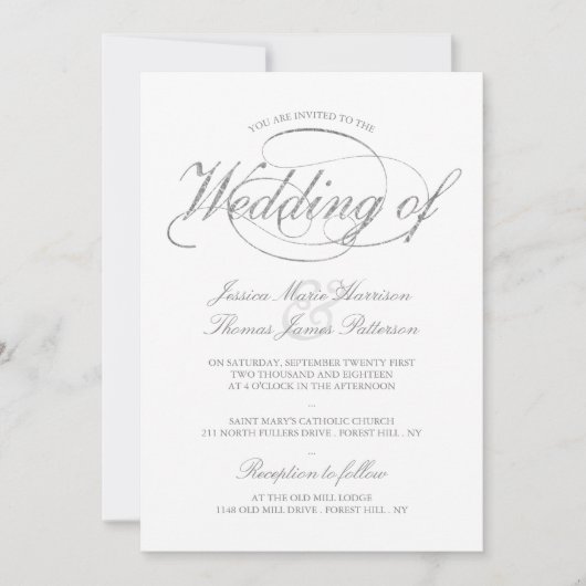 Chic Faux Silver Foil Script Weddenschap Kaart (Voorkant)