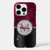 Chic faux Silver Glitter Burgundy Black monogram Case-Mate iPhone Case (Achterkant)