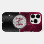 Chic faux Silver Glitter Burgundy Black monogram Case-Mate iPhone Case (Achterkant (horizontaal))