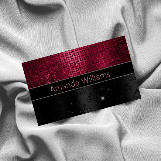Chic faux Silver Glitter Burgundy Black monogram Magnetisch Visitekaartje