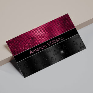 Chic faux Silver Glitter Burgundy Black monogram Visitekaartje