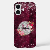 Chic faux Silver Glitter Burgundy Floral monogram Case-Mate iPhone Case (Achterkant)