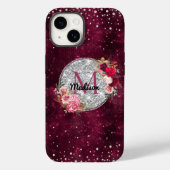 Chic faux Silver Glitter Burgundy Floral monogram Case-Mate iPhone Case (Achterkant)
