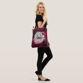 Chic faux Silver Glitter Burgundy Floral monogram Draagtas (Op model)