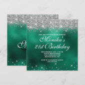 Chic Faux Silver Glitter Monogram Groene Folie Omb Kaart (Voorkant / Achterkant)