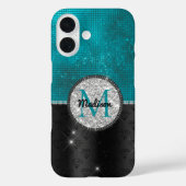 Chic faux Silver Glitter Turquoise Black monogram Case-Mate iPhone Case (Achterkant)
