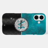 Chic faux Silver Glitter Turquoise Black monogram Case-Mate iPhone Case (Achterkant (horizontaal))