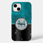Chic faux Silver Glitter Turquoise Black monogram Case-Mate iPhone Case (Achterkant)