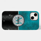 Chic faux Silver Glitter Turquoise Black monogram Case-Mate iPhone Case (Achterkant (horizontaal))