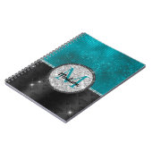 Chic faux Silver Glitter Turquoise Black monogram Notitieboek (Linkerzijde)