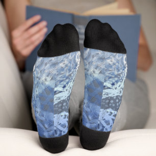 Chic Faux Silver Navy Blue Ornamental Sokken