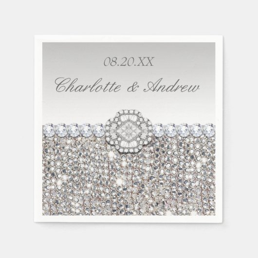 Chic Faux Silver Sequins Diamonds Wedding Servetten (Voorkant)