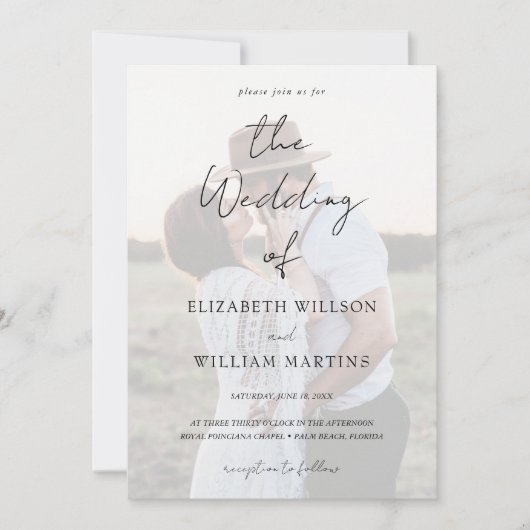 Chic Faux Vellum Effect Foto Weddenschap QR Code R Kaart (Voorkant)