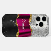 Chic faux zilver glitter roze zwart monogram Case-Mate iPhone case (Achterkant (horizontaal))