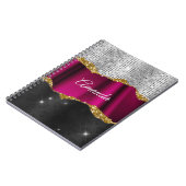 Chic faux zilverglitter Fuchsia zwart monogram Notitieboek (Linkerzijde)