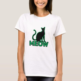 Chic Feline Charm - Groene 'MEOW' Cat Silhouette T T-shirt