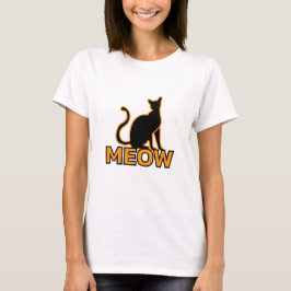 Chic Feline Charm - Sinaasappel 'MEOW' Cat Silhoue T-shirt