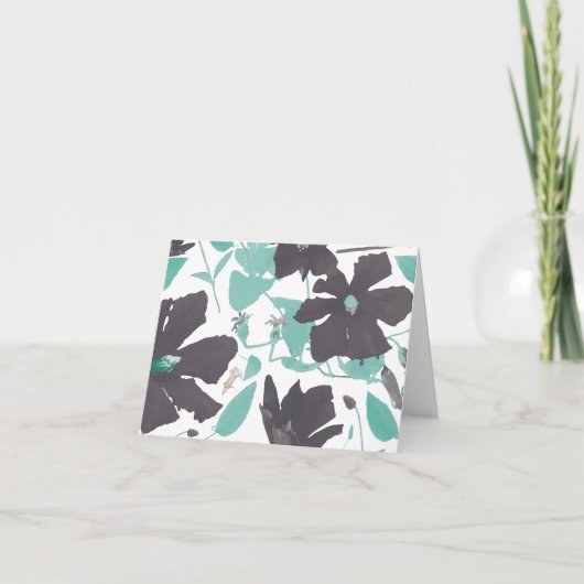 Chic Feminine Blauwgroen Grey Floral Pattern Kaart (Voorkant)