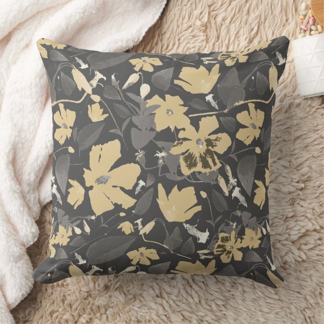 Chic Feminine Gold Grey Floral Pattern Kussen (Deken)