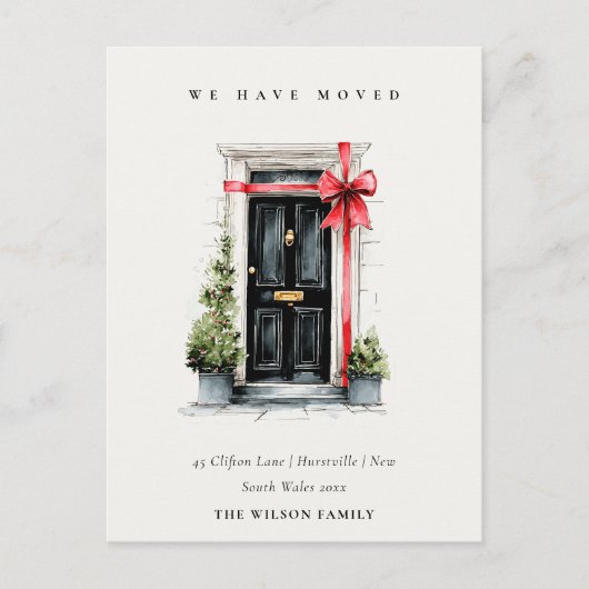 Chic Festive Winter Front Door We have Moved Briefkaart (Voorkant)