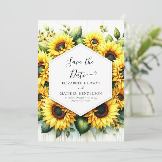 Chic Field Zonnebloem bruiloft Save The Date (Staand voorkant)