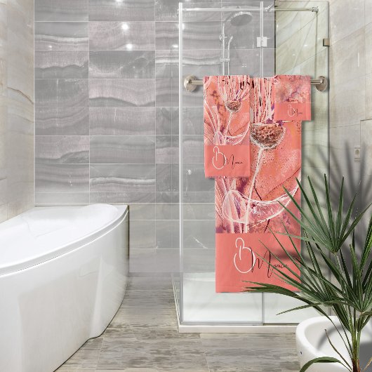 Chic Fille Pêcher rose Fleurs Monogramme