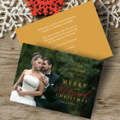 Chic First Christmas Married In Red & Gold Photo Feestdagenkaart