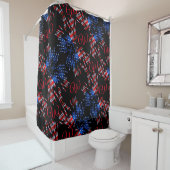 Chic Flag Fireworks Red Monogram Shower Curtain Douchegordijn (In situ)