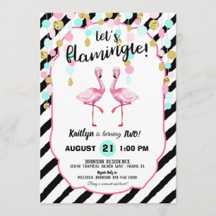 Chic Flamingo Stripe en Confetti Birthday Kaart