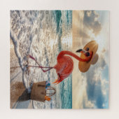 Chic Flamingo with Sun Hat and Sunglasses Legpuzzel (Horizontaal)