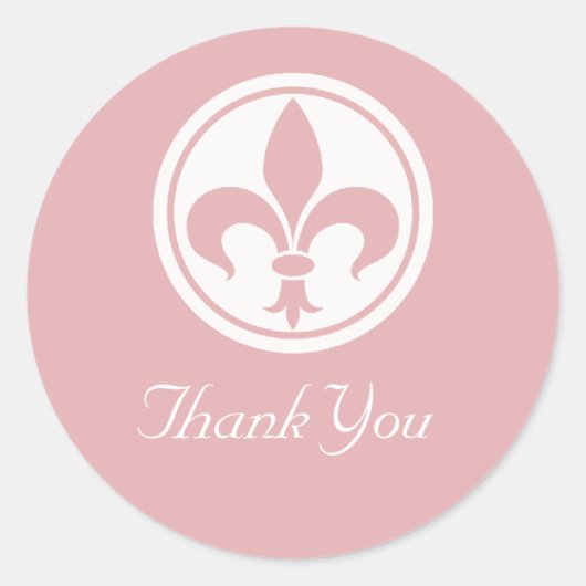 Chic Fleur De Lis Dank u Stickers, Roze Ronde Sticker (Voorkant)