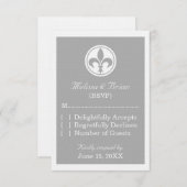 Chic Fleur De Lis Response Kaart, grijs RSVP Kaartje (Voorkant / Achterkant)
