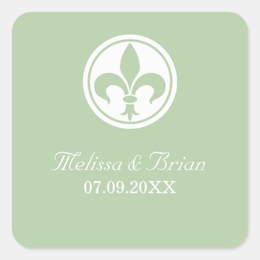 Chic Fleur De Lis Stickers, Sage Vierkante Sticker (Voorkant)