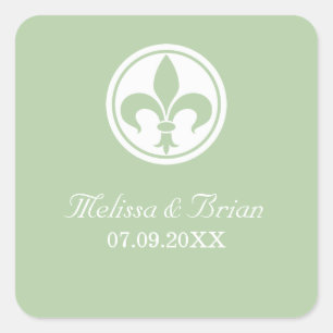Chic Fleur De Lis Stickers, Sage Vierkante Sticker