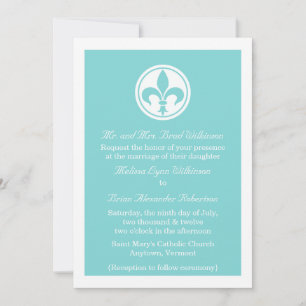 Chic Fleur De Lis Wedding Invite, Aqua Kaart