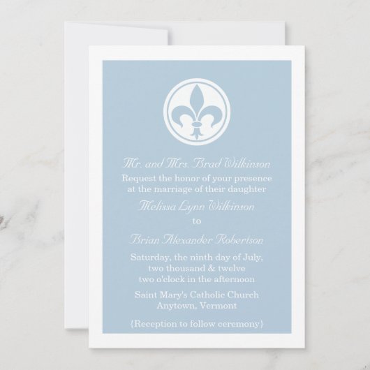Chic Fleur De Lis Wedding Invite, blauw Kaart (Voorkant)