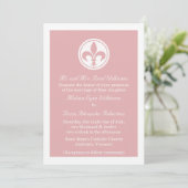 Chic Fleur De Lis Wedding Invite, Roze Kaart (Staand voorkant)