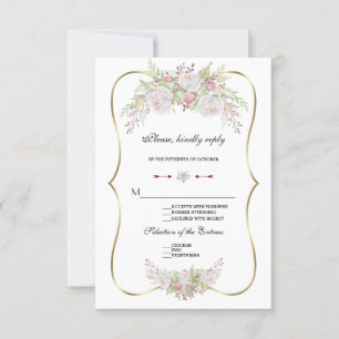 Chic Fleurs blanches Gold Frame Wedding RSVP