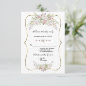 Chic Fleurs blanches Gold Frame Wedding RSVP (Debout devant)
